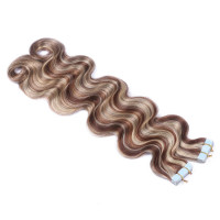 10 x Tape In - 4/24 Gesträhnt - GEWELLT Hair Extensions - 2,5g - NOVON EXTENTIONS