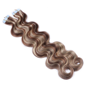 10 x Tape In - 4/24 Gesträhnt - GEWELLT Hair Extensions - 2,5g - NOVON EXTENTIONS 50 cm