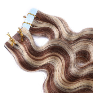 10 x Tape In - 4/24 Gesträhnt - GEWELLT Hair Extensions - 2,5g - NOVON EXTENTIONS 50 cm