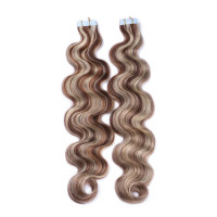 10 x Tape In - 4/24 Gesträhnt - GEWELLT Hair Extensions - 2,5g - NOVON EXTENTIONS 50 cm