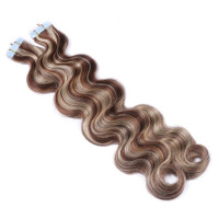 10 x Tape In - 4/24 Gesträhnt - GEWELLT Hair Extensions - 2,5g - NOVON EXTENTIONS 50 cm