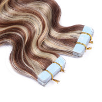 10 x Tape In - 4/24 Gesträhnt - GEWELLT Hair Extensions - 2,5g - NOVON EXTENTIONS 50 cm