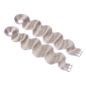10 x Tape In - Grey / Grau - GEWELLT Hair Extensions - 2,5g - NOVON EXTENTIONS 50 cm