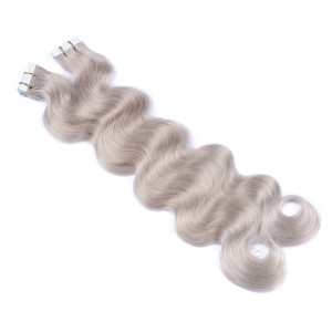 10 x Tape In - Grey / Grau - GEWELLT Hair Extensions - 2,5g - NOVON EXTENTIONS 50 cm