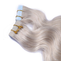 10 x Tape In - Grey / Grau - GEWELLT Hair Extensions - 2,5g - NOVON EXTENTIONS 50 cm