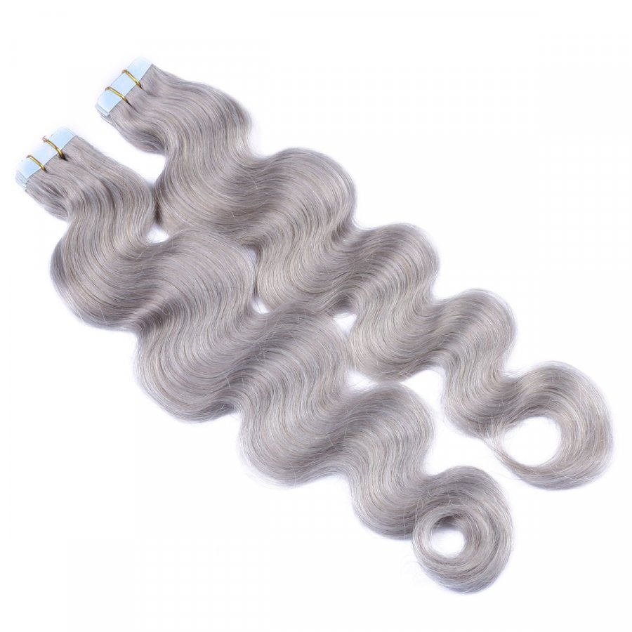 Tape Extensions Silver gewellt aus Remy-Echthaar