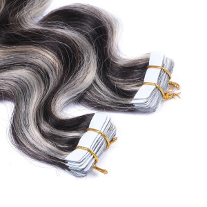 10 x Tape In - 1b/Grey Gesträhnt - GEWELLT Hair Extensions - 2,5g - NOVON EXTENTIONS