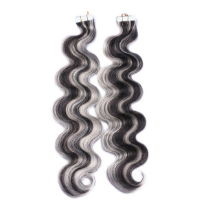 10 x Tape In - 1b/Grey Gesträhnt - GEWELLT Hair Extensions - 2,5g - NOVON EXTENTIONS