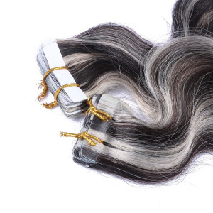 10 x Tape In - 1b/Grey Gesträhnt - GEWELLT Hair Extensions - 2,5g - NOVON EXTENTIONS
