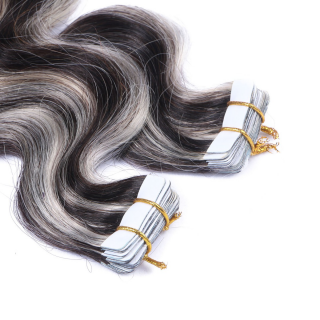 10 x Tape In - 1b/Grey Gestrhnt - GEWELLT Hair Extensions - 2,5g - NOVON EXTENTIONS 50 cm
