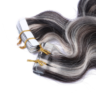 10 x Tape In - 1b/Grey Gestrhnt - GEWELLT Hair Extensions - 2,5g - NOVON EXTENTIONS 60 cm