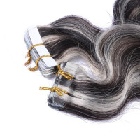 10 x Tape In - 1b/Grey Gesträhnt - GEWELLT Hair Extensions - 2,5g - NOVON EXTENTIONS 60 cm