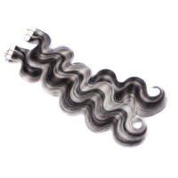 10 x Tape In - 1b/Grey Gesträhnt - GEWELLT Hair Extensions - 2,5g - NOVON EXTENTIONS 60 cm