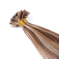 25 x Keratin Bonding Hair Extensions - 4/24 Gesträhnt - 100% Echthaar - NOVON EXTENTIONS 40 cm - 1 g