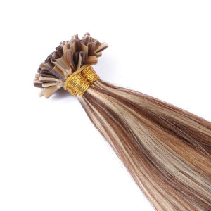 25 x Keratin Bonding Hair Extensions - 4/24 Gesträhnt - 100% Echthaar - NOVON EXTENTIONS 50 cm - 1 g