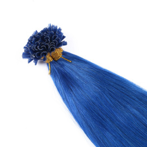 25 x Keratin Bonding Hair Extensions - Blue - 100% Echthaar - NOVON EXTENTIONS 60 cm - 1 g