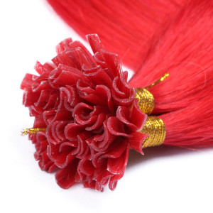 25 x Keratin Bonding Hair Extensions - Red - 100% Echthaar - NOVON EXTENTIONS 60 cm - 0,5 g
