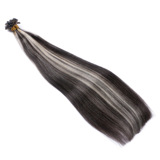25 x Keratin Bonding Hair Extensions - 1b/Grey Gestrhnt - 100% Echthaar - NOVON EXTENTIONS 50 cm - 1 g