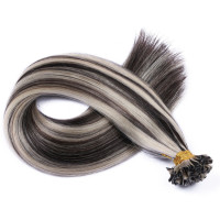 25 x Keratin Bonding Hair Extensions - 1b/Grey Gesträhnt - 100% Echthaar - NOVON EXTENTIONS 50 cm - 1 g