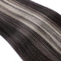 25 x Keratin Bonding Hair Extensions - 1b/Grey Gesträhnt - 100% Echthaar - NOVON EXTENTIONS 50 cm - 1 g