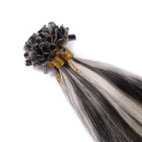 25 x Keratin Bonding Hair Extensions - 1b/Grey Gesträhnt - 100% Echthaar - NOVON EXTENTIONS 50 cm - 1 g