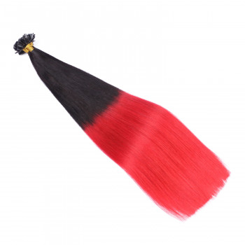 25 x Keratin Bonding Hair Extensions - 1b/Red Ombre - 100% Echthaar - NOVON EXTENTIONS 60 cm - 0,5 g