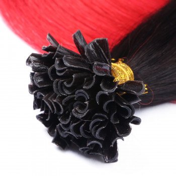 25 x Keratin Bonding Hair Extensions - 1b/Red Ombre - 100% Echthaar - NOVON EXTENTIONS 60 cm - 0,5 g