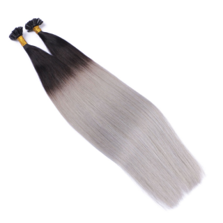 25 x Keratin Bonding Hair Extensions - 1b/Silver Ombre - 100% Echthaar - NOVON EXTENTIONS 60 cm - 1 g