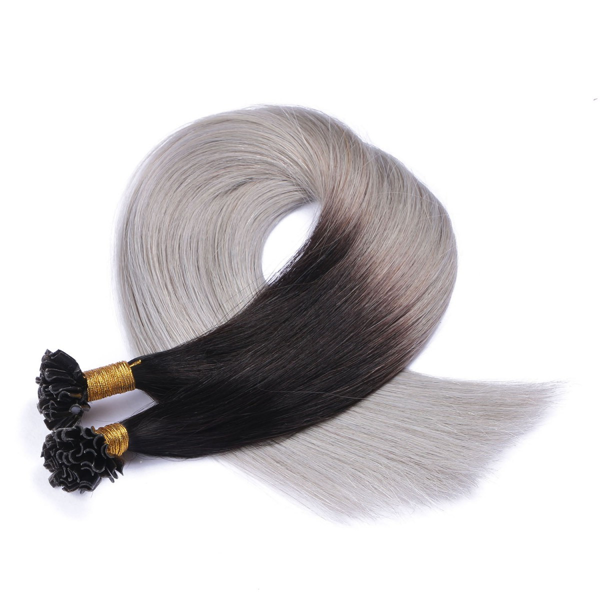 25 x Keratin Bonding Hair Extensions - 1b/Silver Ombre -...