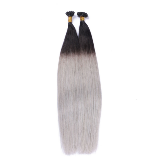 25 x Keratin Bonding Hair Extensions - 1b/Silver Ombre - 100% Echthaar - NOVON EXTENTIONS 50 cm - 0,5 g