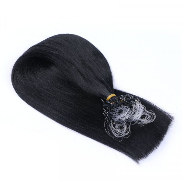 25 x Micro Ring / Loop - 1 Schwarz - Hair Extensions 100% Echthaar - NOVON EXTENTIONS 60 cm - 1 g