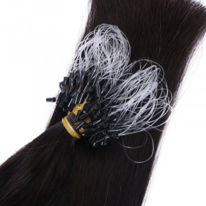 25 x Micro Ring / Loop - 1b Schwarzbraun - Hair Extensions 100% Echthaar - NOVON EXTENTIONS 50 cm - 1 g