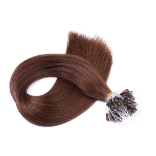 25 x Micro Ring / Loop - 4 Schokobraun - Hair Extensions 100% Echthaar - NOVON EXTENTIONS 60 cm - 1 g