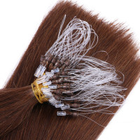 25 x Micro Ring / Loop - 4 Schokobraun - Hair Extensions 100% Echthaar - NOVON EXTENTIONS 60 cm - 0,5 g