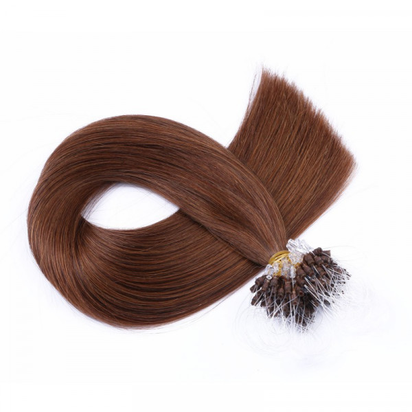 25 x Micro Ring / Loop - 6 Braun - Hair Extensions 100% Echthaar 50 cm - 1 g
