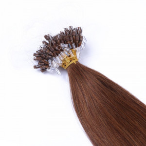 25 x Micro Ring / Loop - 6 Braun - Hair Extensions 100% Echthaar 50 cm - 1 g