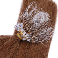25 x Micro Ring / Loop - 8 Goldbraun - Hair Extensions 100% Echthaar - NOVON EXTENTIONS 50 cm - 1 g
