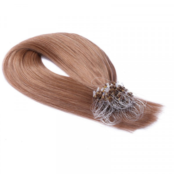 25 x Micro Ring / Loop - 12 Hellbraun - Hair Extensions 100% Echthaar - NOVON EXTENTIONS 60 cm - 1 g
