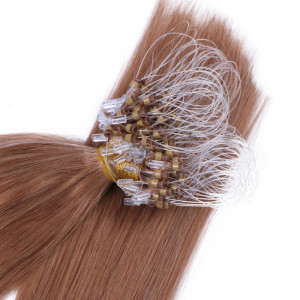 25 x Micro Ring / Loop - 12 Hellbraun - Hair Extensions 100% Echthaar - NOVON EXTENTIONS 60 cm - 1 g