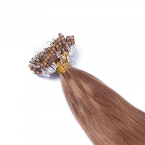 25 x Micro Ring / Loop - 12 Hellbraun - Hair Extensions 100% Echthaar - NOVON EXTENTIONS 60 cm - 1 g