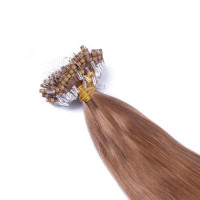 25 x Micro Ring / Loop - 12 Hellbraun - Hair Extensions 100% Echthaar - NOVON EXTENTIONS 60 cm - 1 g