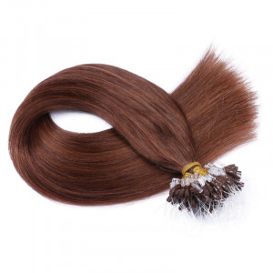 25 x Micro Ring / Loop - 33 Rotbraun - Hair Extensions 100% Echthaar - NOVON EXTENTIONS 50 cm - 0,5 g