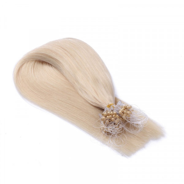 25 x Micro Ring / Loop - 60 Weissblond - Hair Extensions 100% Echthaar - NOVON EXTENTIONS 50 cm - 1 g