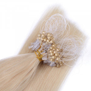 25 x Micro Ring / Loop - 60 Weissblond - Hair Extensions 100% Echthaar - NOVON EXTENTIONS 50 cm - 1 g
