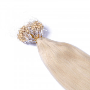 25 x Micro Ring / Loop - 60 Weissblond - Hair Extensions 100% Echthaar - NOVON EXTENTIONS 50 cm - 1 g