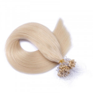 25 x Micro Ring / Loop - 60 Weissblond - Hair Extensions 100% Echthaar - NOVON EXTENTIONS 50 cm - 1 g