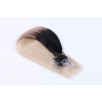 25 x Micro Ring / Loop - 1b/Grey Ombre - Hair Extensions 100% Echthaar - NOVON EXTENTIONS 50 cm - 1 g