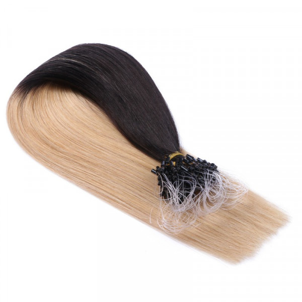25 x Micro Ring / Loop - 1b/24 Ombre - Hair Extensions 100% Echthaar - NOVON EXTENTIONS 60 cm - 1 g