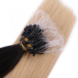 25 x Micro Ring / Loop - 1b/24 Ombre - Hair Extensions 100% Echthaar - NOVON EXTENTIONS 60 cm - 1 g