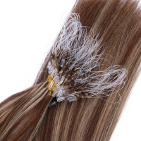 25 x Micro Ring / Loop - 4/24 Gesträhnt - Hair Extensions 100% Echthaar - NOVON EXTENTIONS 50 cm - 1 g